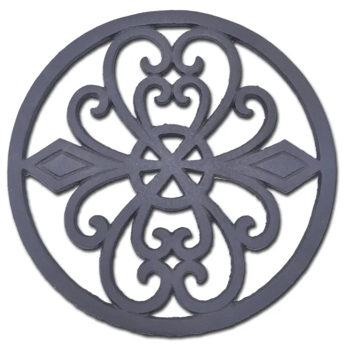 Decorative Round Cast Iron Trivet Ornate Heart Design 8" Wide