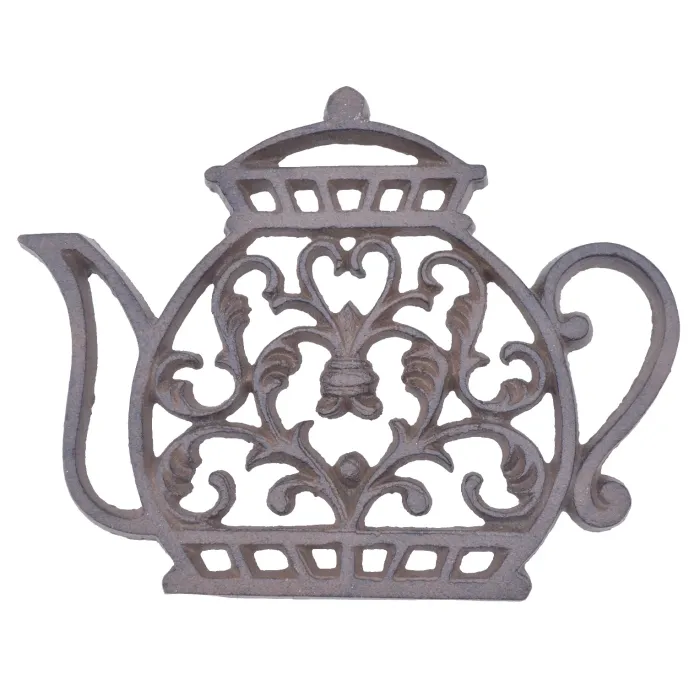 Decorative Cast Iron Trivet Ornate Tea Kettle 7.25" Wide