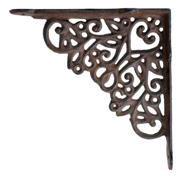 Decorative Shelf Bracket - Ornate Heart - Rust Brown Cast Iron - 8.25"