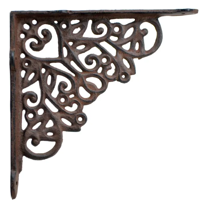 Decorative Shelf Bracket - Ornate Heart - Rust Brown Cast Iron - 8.25"