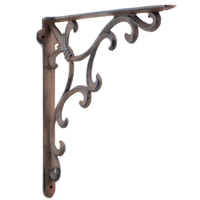 Cast Iron Wall Shelf Bracket - Ornate Fleur De Lis - Rust Brown - 10" Deep