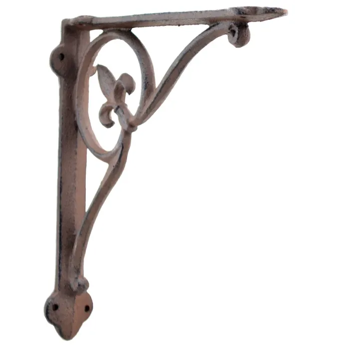 Cast Iron Wall Shelf Bracket - Fleur De Lis In Circle - Rust Brown - 7.75" Deep