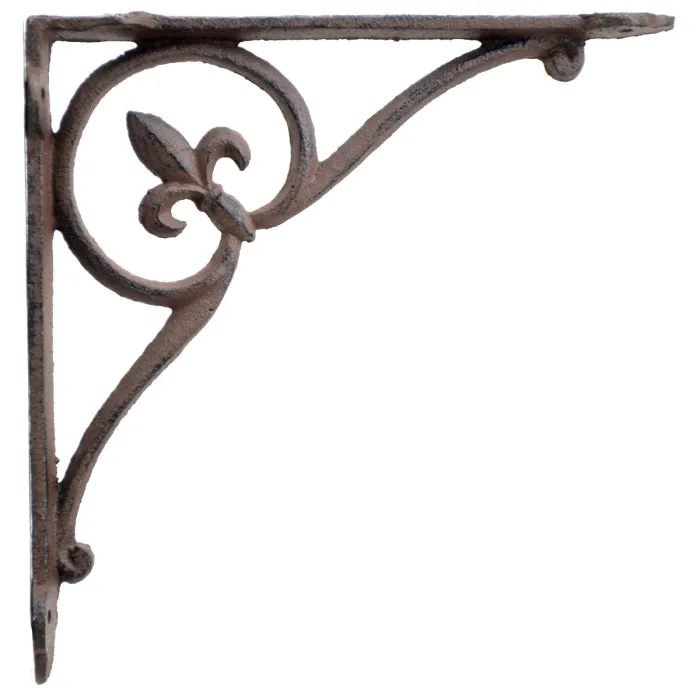 Cast Iron Wall Shelf Bracket - Fleur De Lis In Circle - Rust Brown - 7.75" Deep
