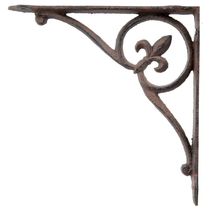 Cast Iron Wall Shelf Bracket - Fleur De Lis In Circle - Rust Brown - 7.75" Deep