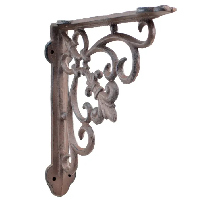 Cast Iron Wall Shelf Bracket - Swirl Fleur De Lis - Rust Brown - 7.5" Deep