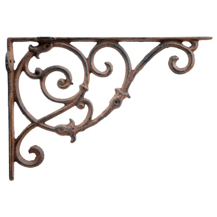 Decorative Cast Iron Wall Shelf Bracket - Ornate Curly Floral Vine - Rust Brown - 10.75" Deep