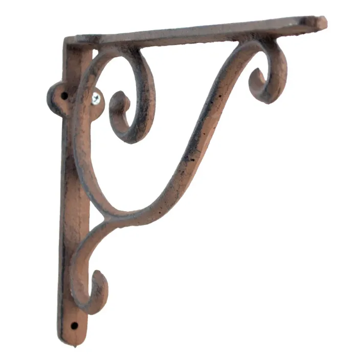 Decorative Cast Iron Wall Shelf Bracket - Simple Vine - Rust Brown - 9" Deep