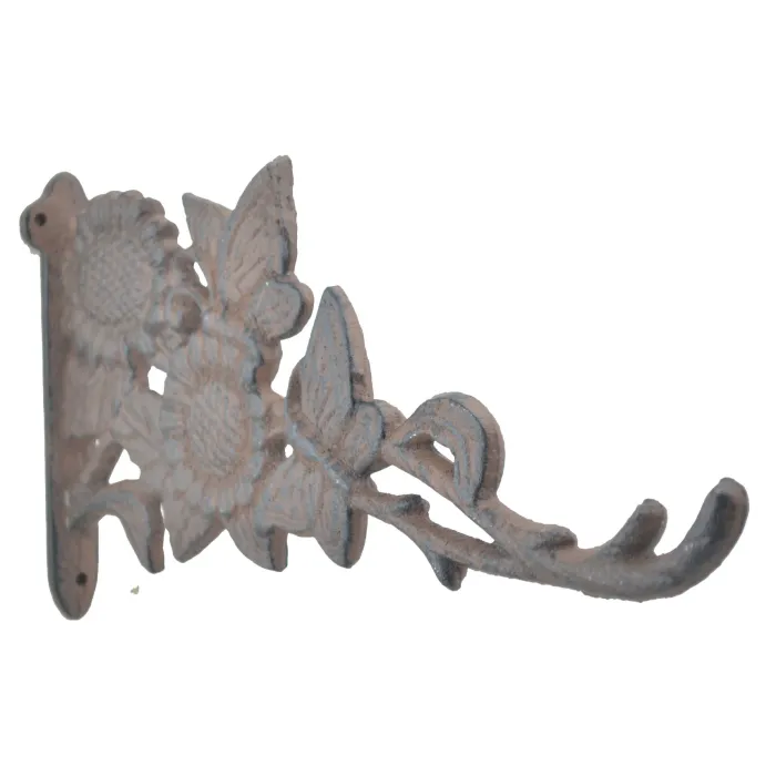 Decorative Butterflies & Sunflowers Cast Iron Plant Hanger Hook - 11.125" Deep