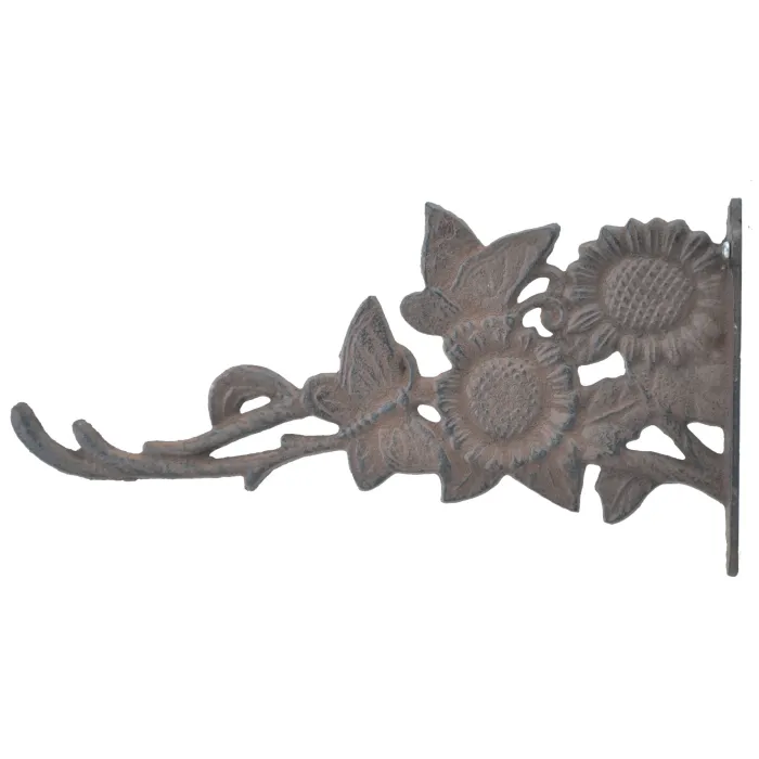 Decorative Butterflies & Sunflowers Cast Iron Plant Hanger Hook - 11.125" Deep