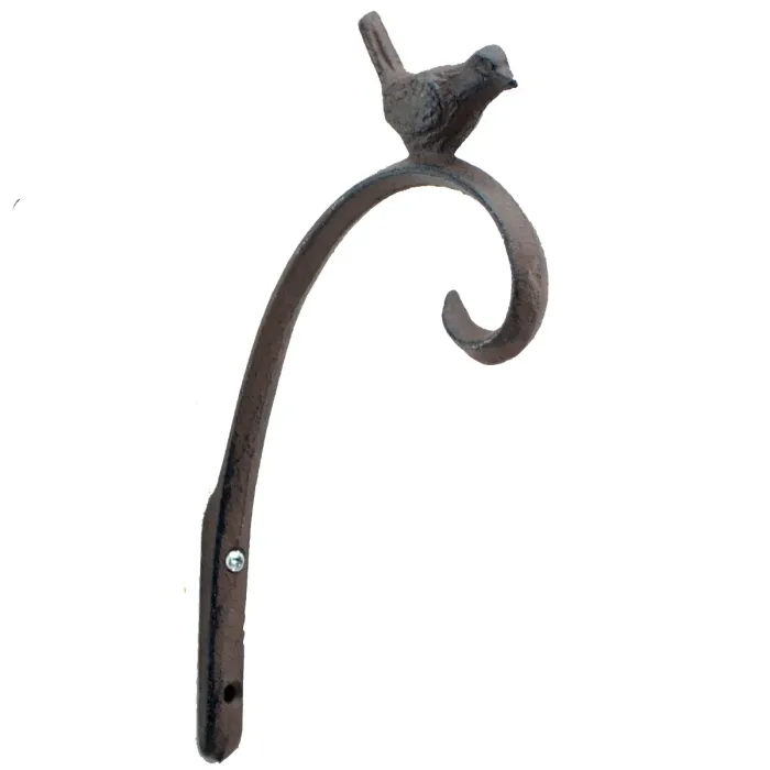 Decorative Chickadee Bird Design Cast Iron Plant Hanger Hook 5.125" Deep
