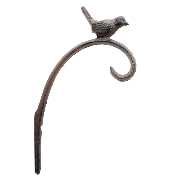Decorative Chickadee Bird Design Cast Iron Plant Hanger Hook 5.125" Deep