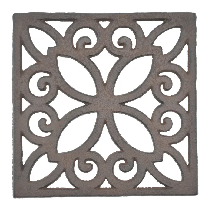 Decorative Square Brown Cast Iron Trivet Ornate Design 6.25" Wide
