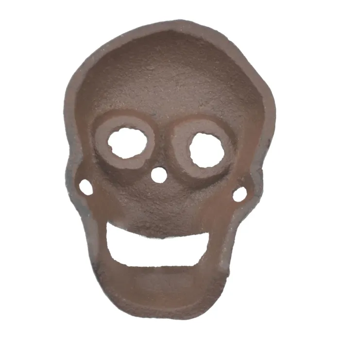 Wall Mount Bottle Opener Skull Distressed Brown Cast Iron 3.75" Tall