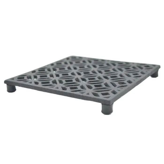 Decorative Square Black Cast Iron Trivet Ornate Diamond Design 5.25" Wide