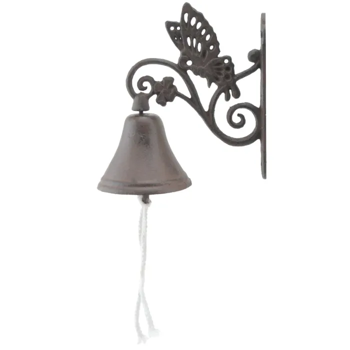 Cast Iron Dinner Bell Butterfly Floral Vine Distressed Brown