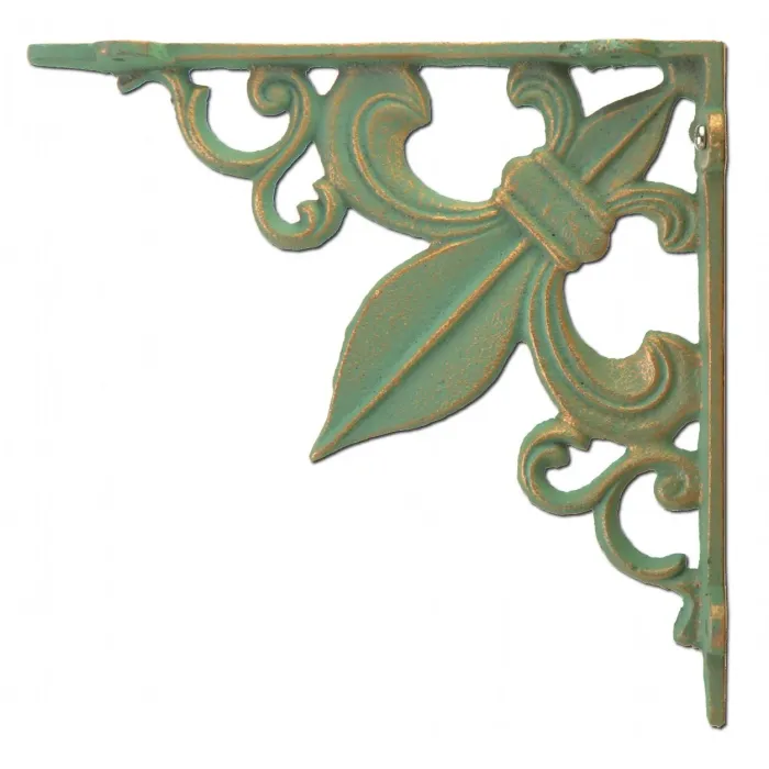 Wall Shelf Bracket Cast Iron Brace - Fleur De Lis - 7.375"