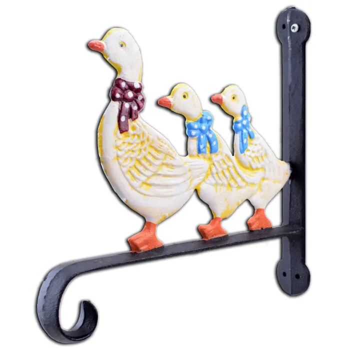 Duck Family Plant Hanger Hook Colorful Cast Iron Large 10.125" Deep