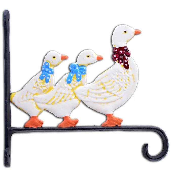 Duck Family Plant Hanger Hook Colorful Cast Iron Large 10.125" Deep