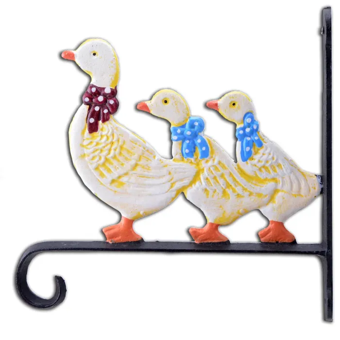 Duck Family Plant Hanger Hook Colorful Cast Iron Large 10.125" Deep