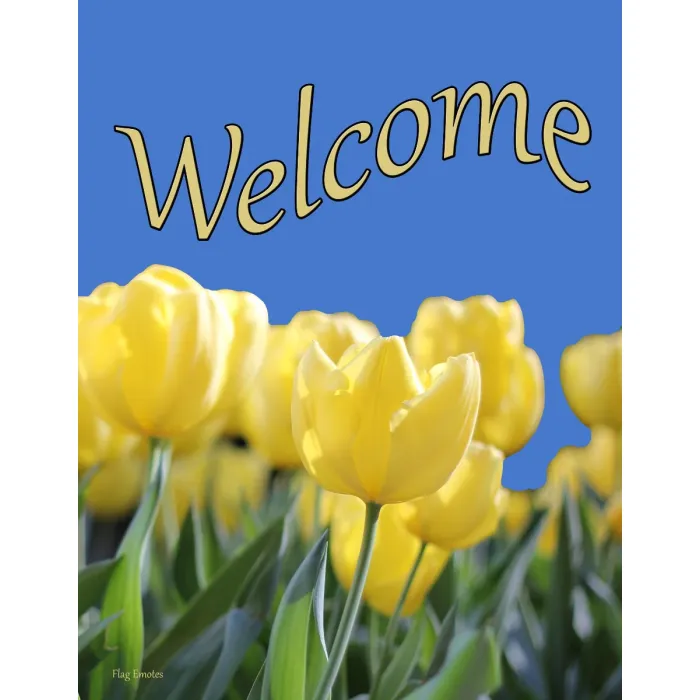 Flag Emotes - Double Sided Garden Flag - Yellow Tulips Welcome