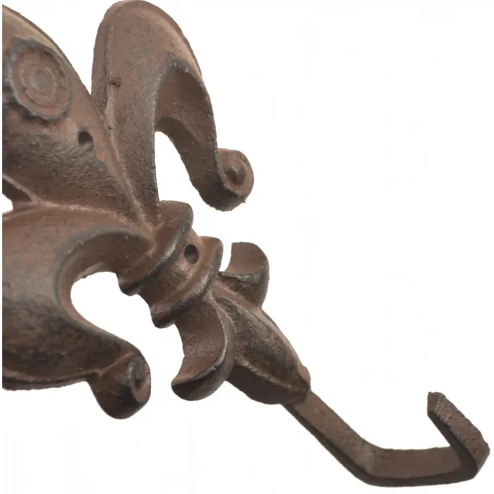 Fleur De Lis Decorative Wall Hook - Rust Finish - 6.625" Tall