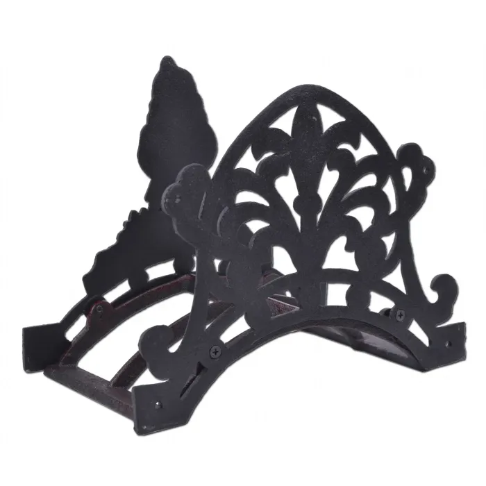 Garden Hose Holder - Gnome With Bunny - Distressed Red Cast Iron - 10.25" Wide