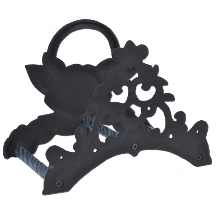 Garden Hose Holder - Rose Flower - Verdigris Cast Iron - 9.5" Wide