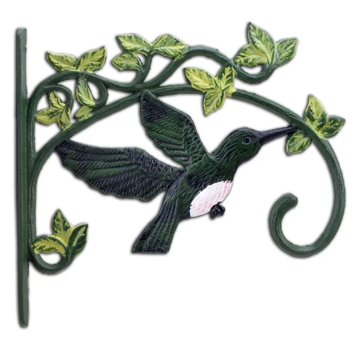 Decorative Hummingbird Cast Iron Plant Hanger Hook - Large 11.25" Deep