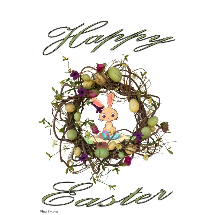 Flag Emotes Double Sided Garden Flag Happy Easter - Easter Egg Wreath & Bunny