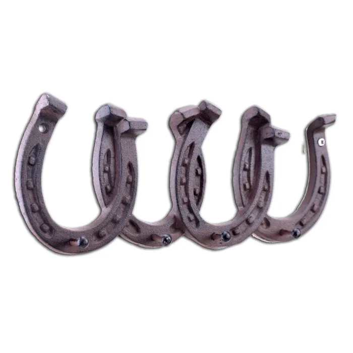 Cast Iron Wall Hook Rack Horseshoes 4 Hooks 11.75" Wide