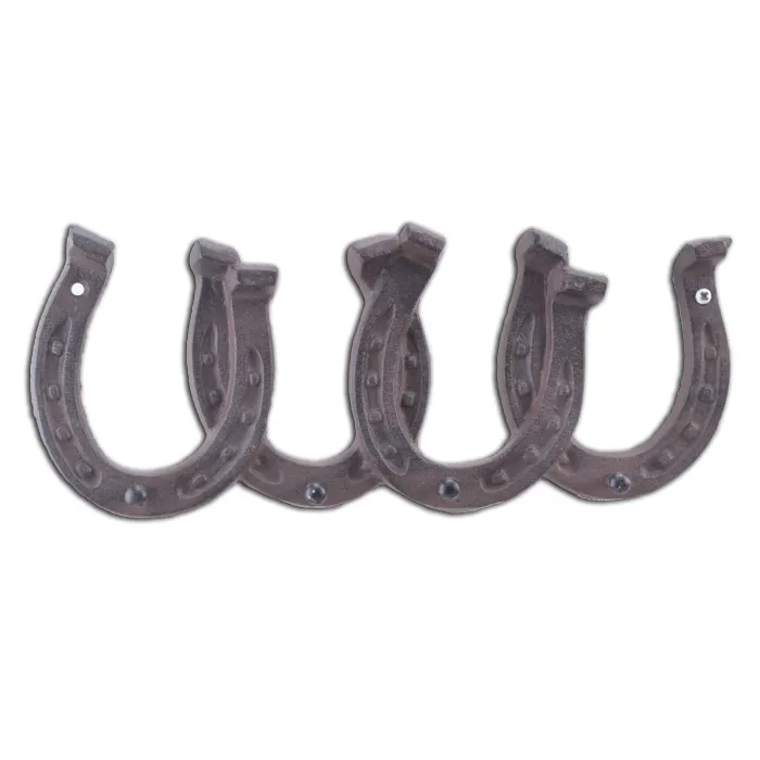 Cast Iron Wall Hook Rack Horseshoes 4 Hooks 11.75" Wide