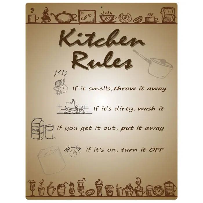 Aluminum Sign Kitchen Rules - 12" x 9"