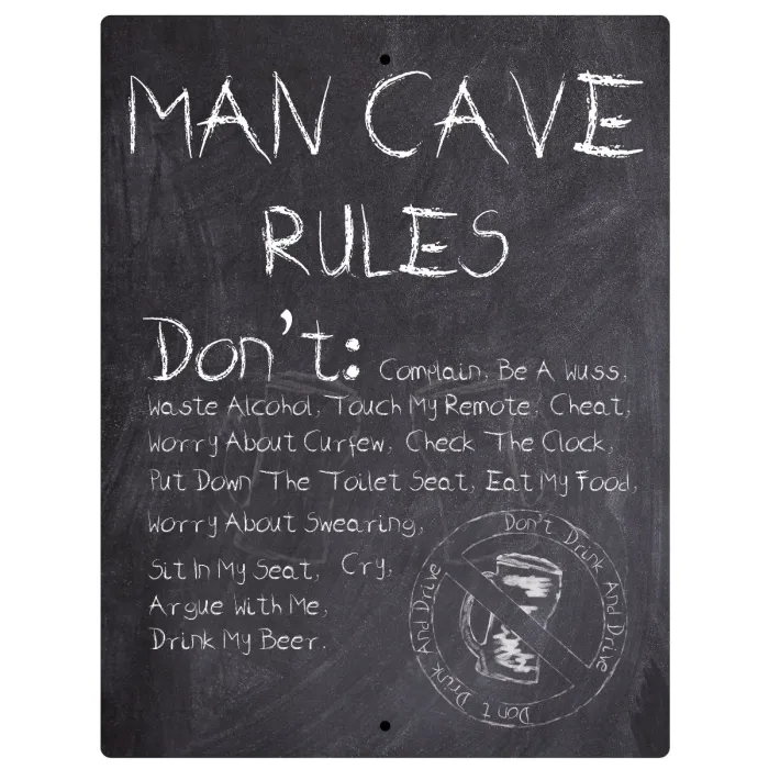 Aluminum Sign Man Cave Rules Don't Chalkboard Style