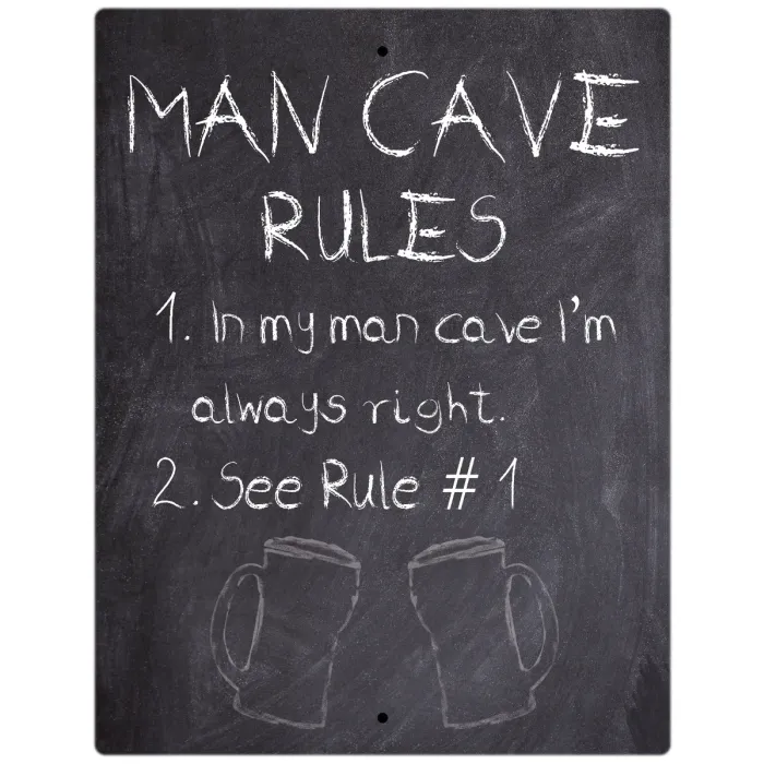 Aluminum Sign Man Cave Rules I'm Always Right Chalkboard Style