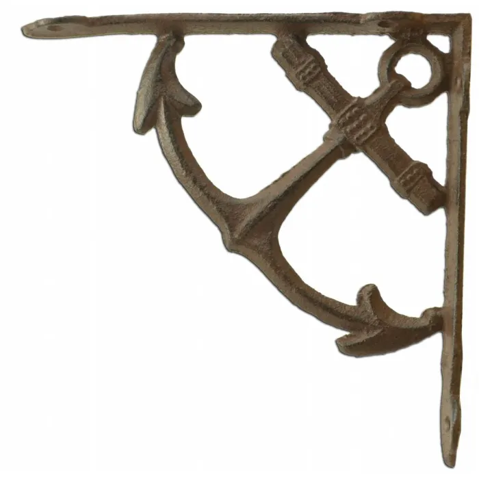 Nautical Shelf Bracket - Ship Anchor - Rust Brown Cast Iron - 7.75" Deep