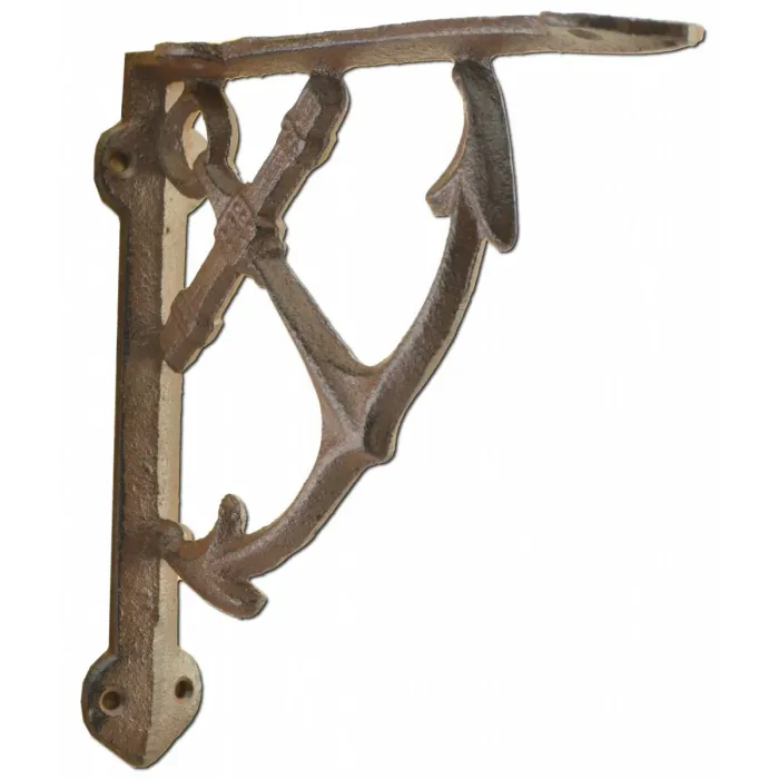 Nautical Shelf Bracket - Ship Anchor - Rust Brown Cast Iron - 7.75" Deep