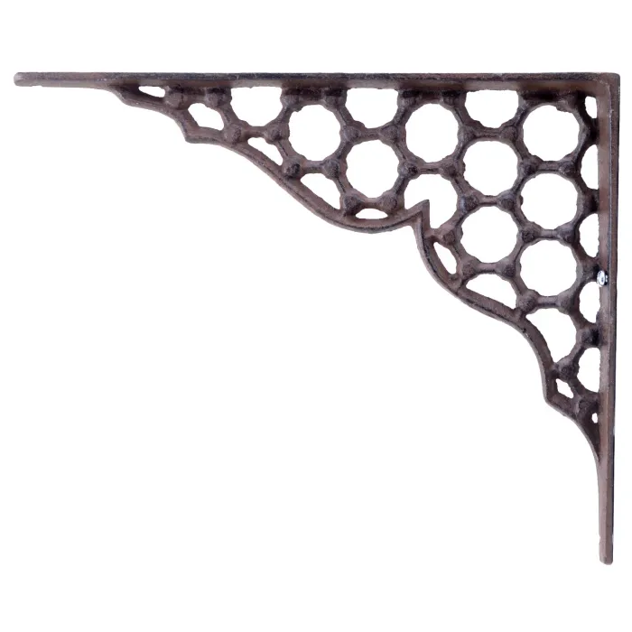 Decorative Shelf Bracket Hexagon Lattice Pattern Rust Brown Cast Iron 9.25"