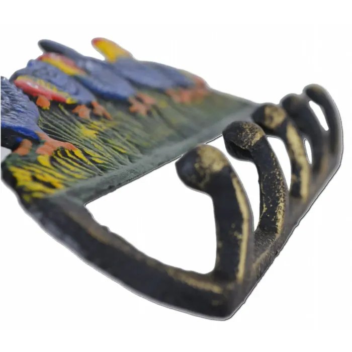 Rooster & Chickens Wall Hook 3 Piece Set - Colorful Painted Cast Iron