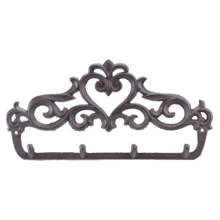 Cast Iron Wall Hook Rack Ornate Victorian 4 Hooks 12" Wide