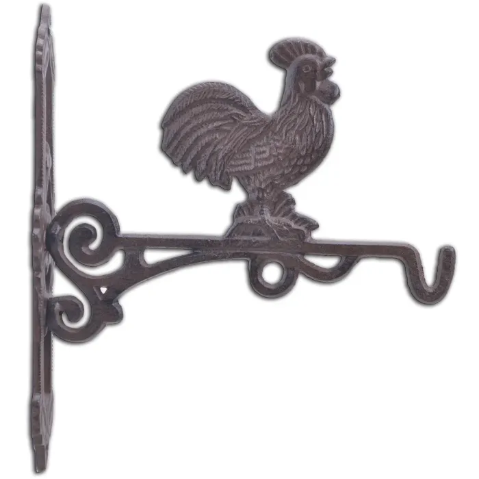 Crowing Rooster Cast Iron Plant Hanger Hook - 10.75" Deep