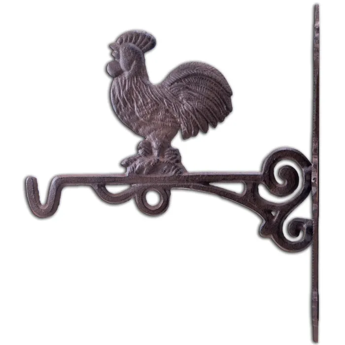 Crowing Rooster Cast Iron Plant Hanger Hook - 10.75" Deep