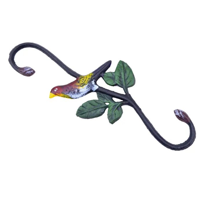 Cast Iron S Style Plant Hook Colorful Bird 11.75" Long