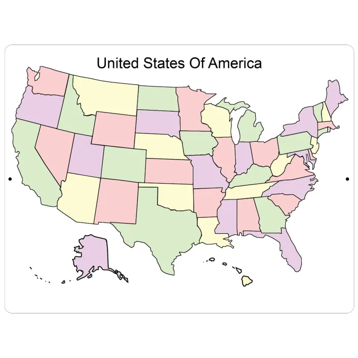 Aluminum Sign United States Of America Map Color - 12" x 9"