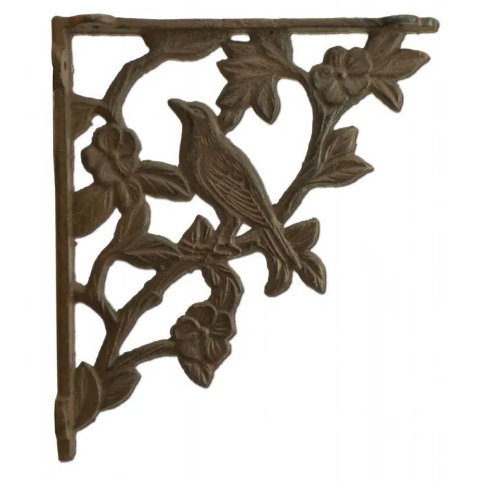 Wall Shelf Bracket Bird On Branch Pattern Cast Iron - 7.625" Deep