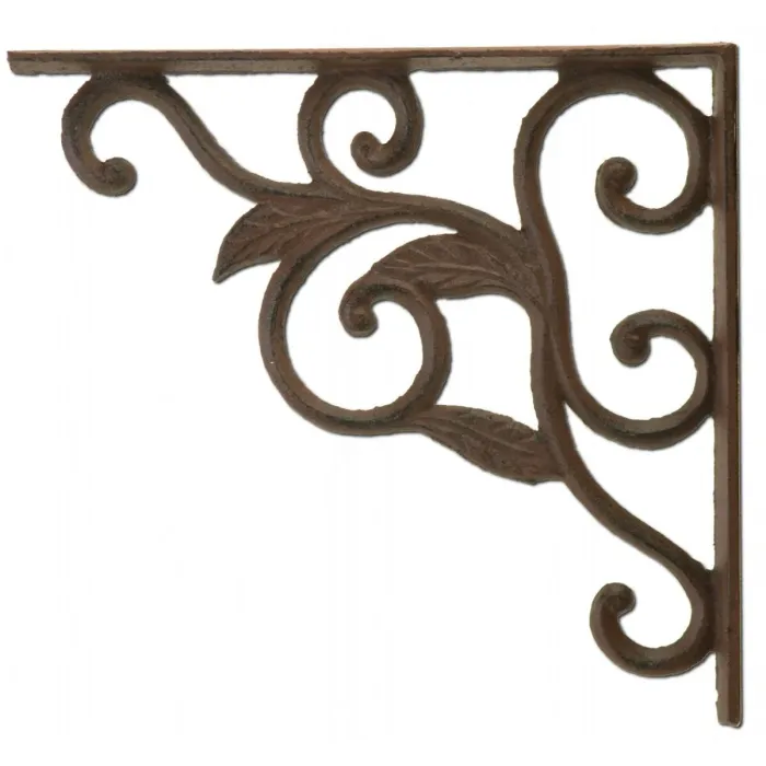Wall Shelf Bracket - Leaf Vine Pattern - Cast Iron - 8.75"