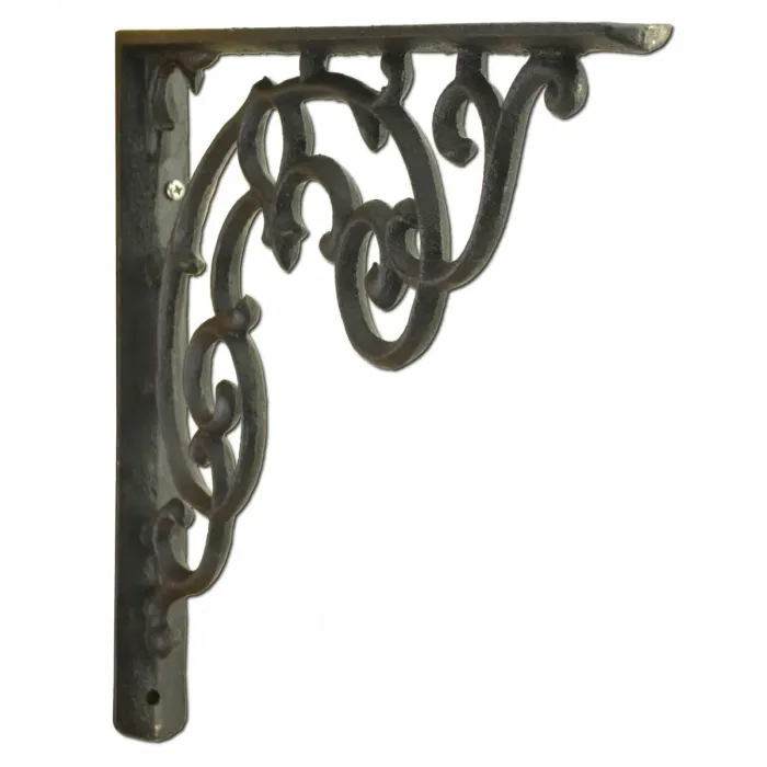Wall Shelf Bracket - Ornate Pattern - Black Cast Iron - 11.25" Long
