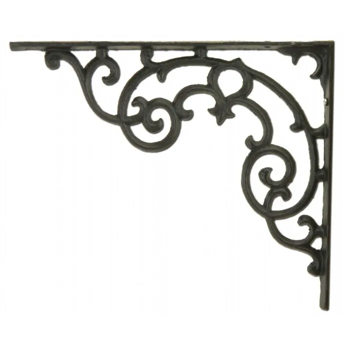 Wall Shelf Bracket - Ornate Pattern - Black Cast Iron - 11.25" Long