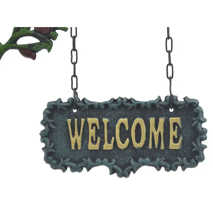 Double Sided Hanging Welcome Sign Squirrel Eating A Nut 9" Wide
