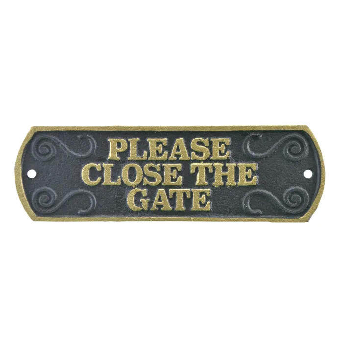 Please Close The Gate Cast Iron Plaque Sign Black & Gold