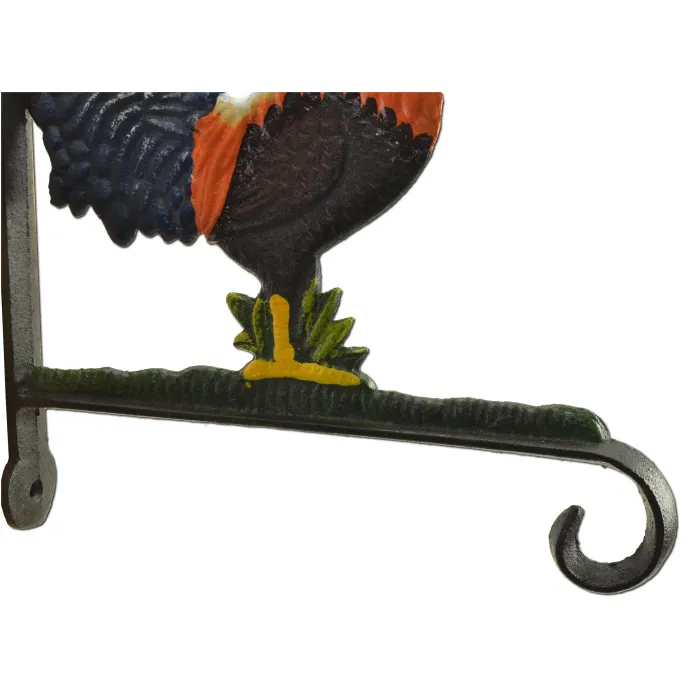 Decorative Rooster Plant Hanger Hook Colorful Cast Iron Large 10.125" Deep